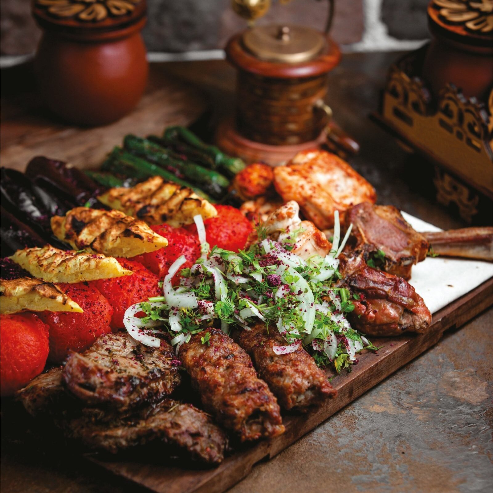Grilled meat and vegetable platter
